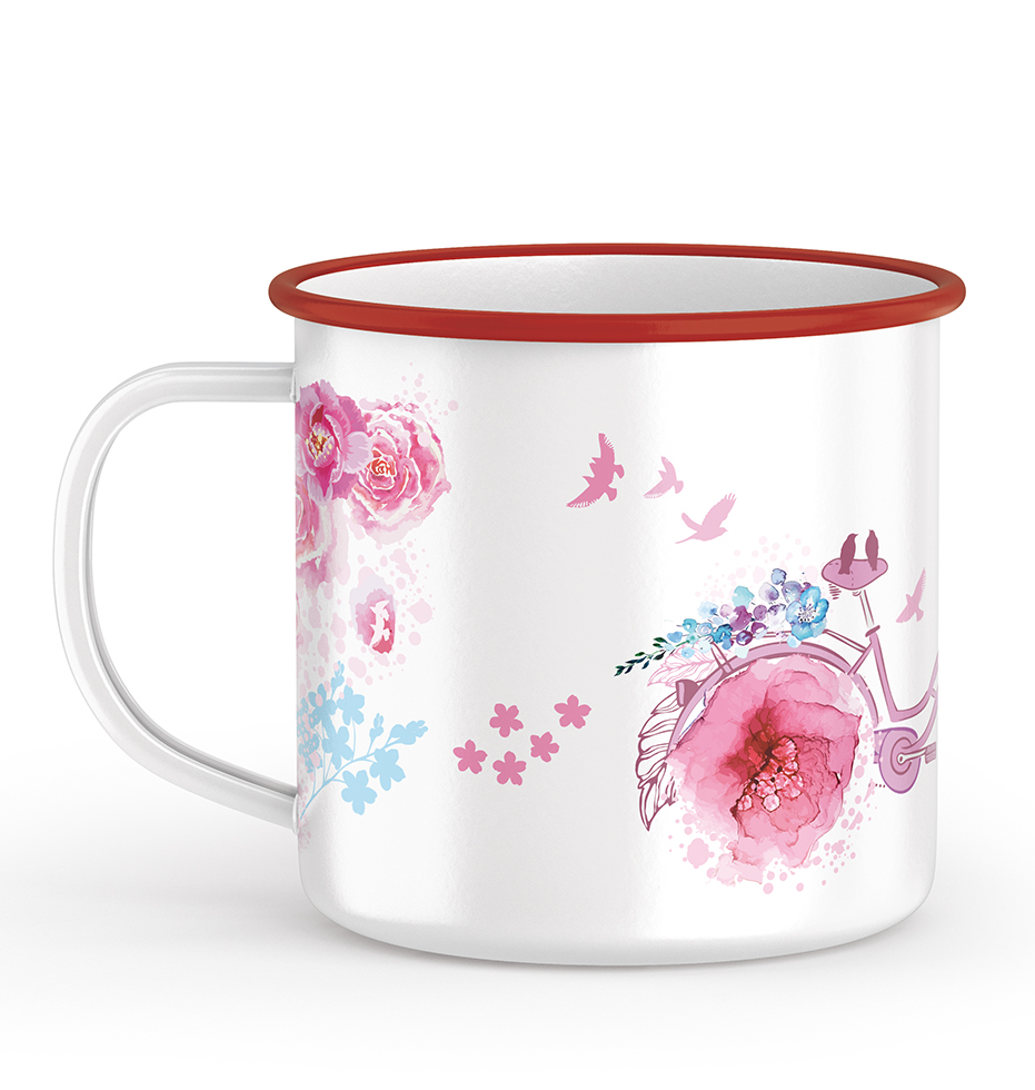 MUG METAL BICYCLETTE ROSE