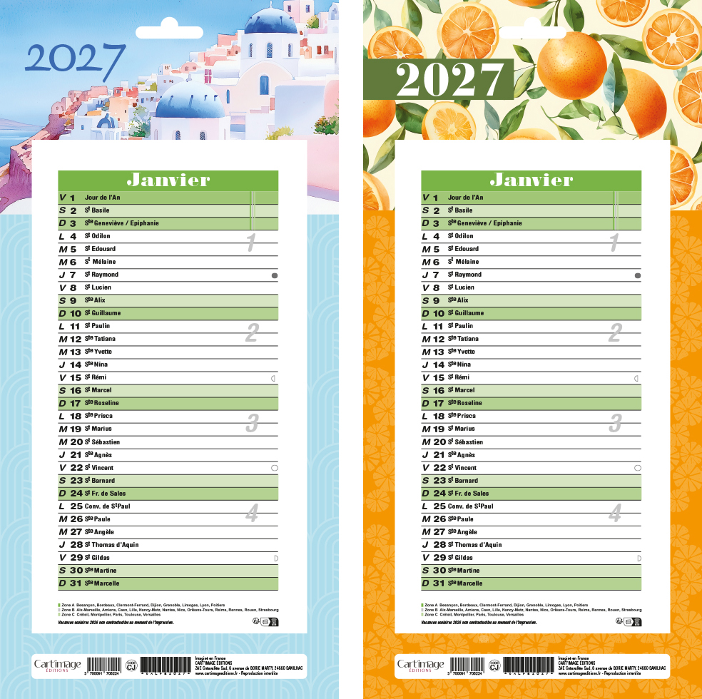 CALENDRIERS MENSUELS A FEUILLES DETACHABLES