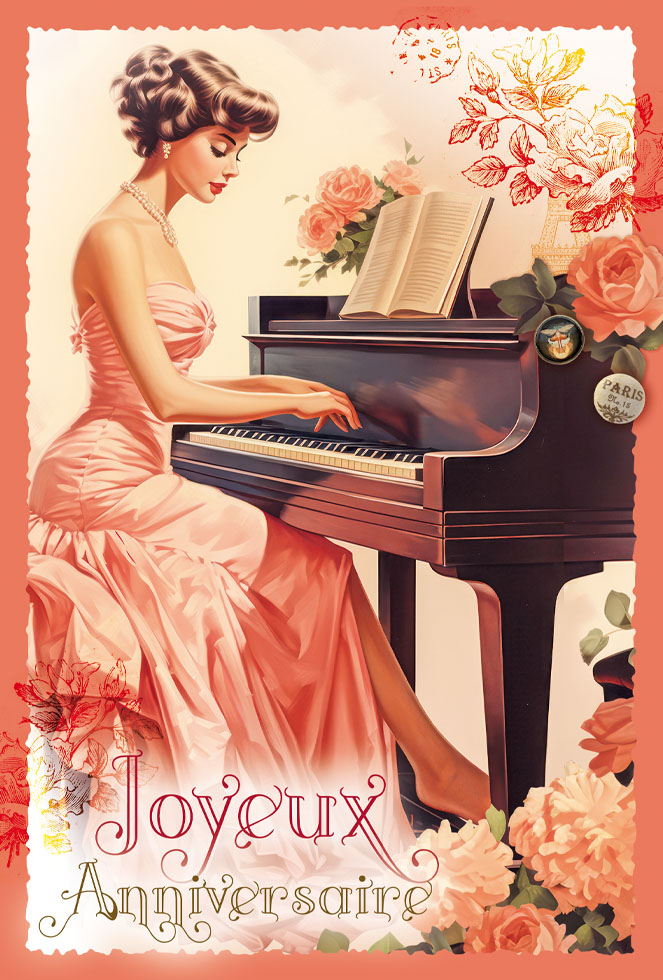 ANNIV FEMME AU PIANO dorure)