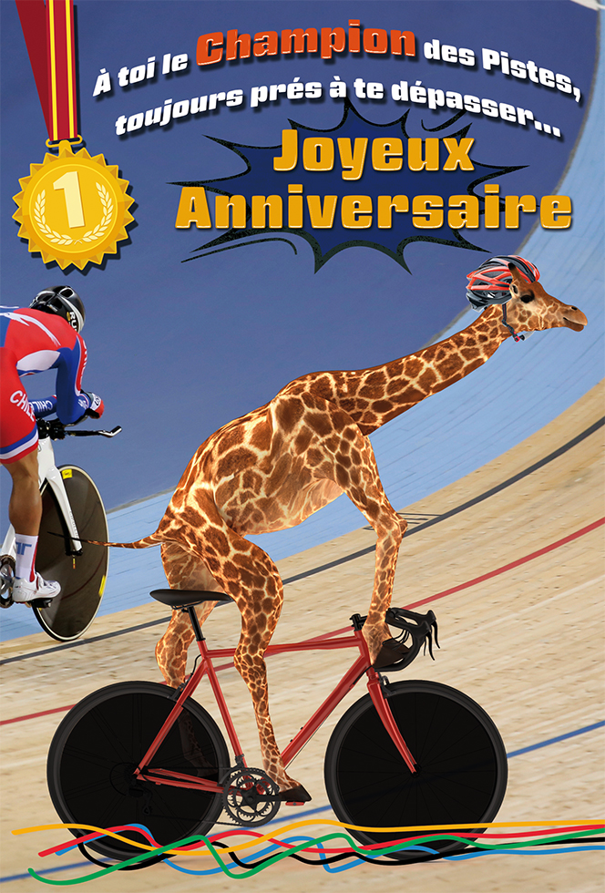 ANNIV  GIRAFE A VELO dorure/gaufrage